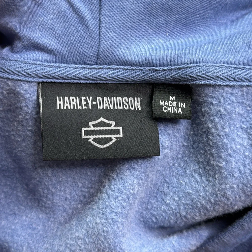 Harley Davidson Milwaukee, Wisconsin Blue Vneck Hooded Sweatshirt Size Medium - Picture 8 of 10